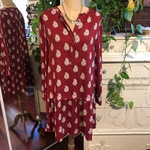 Ann Taylor Loft Boho Paisley- Pattern Red Dress